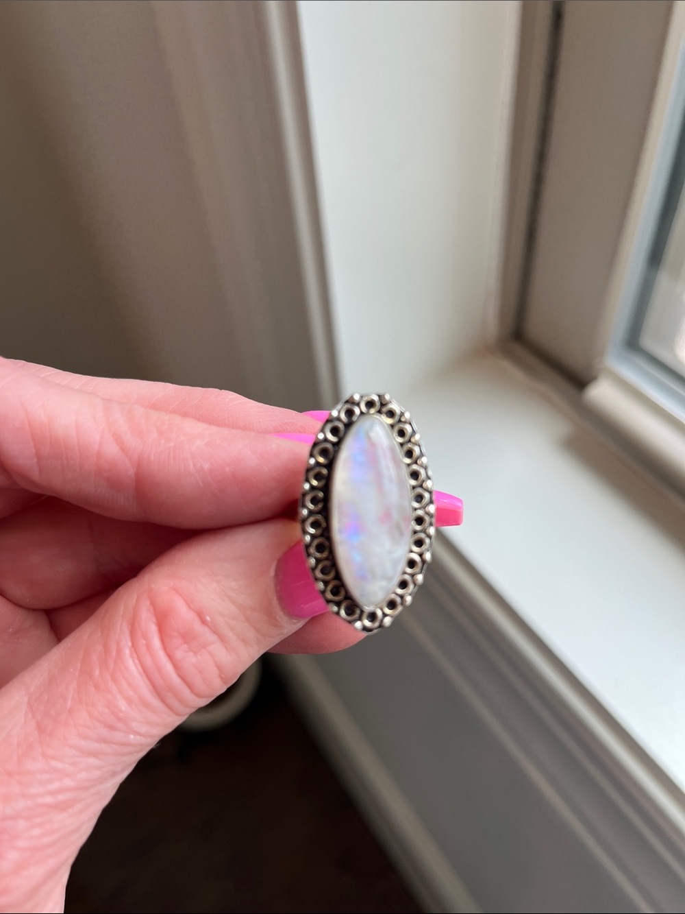 Sterling Silver Moonstone Marquise Ring- size 6.5